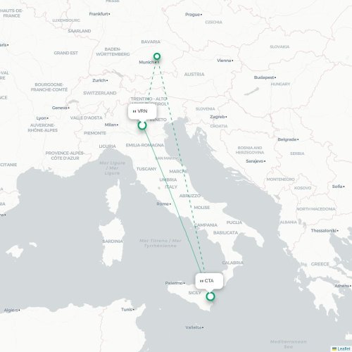 Mapa lotu bezpośredniego Werona – Katania