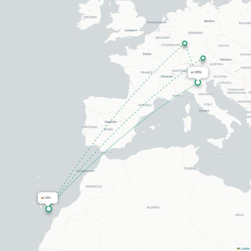 Vérone - Las Palmas de Gran Canaria carte du vol direct