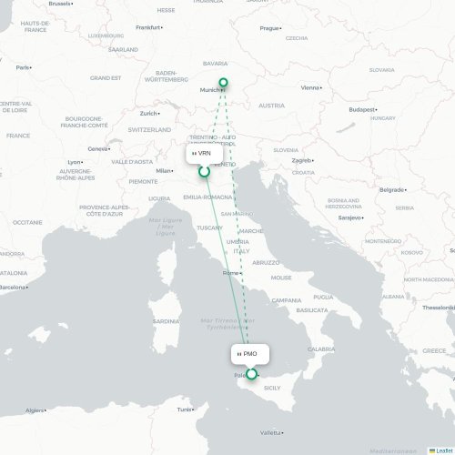 Mapa lotu bezpośredniego Werona – Palermo