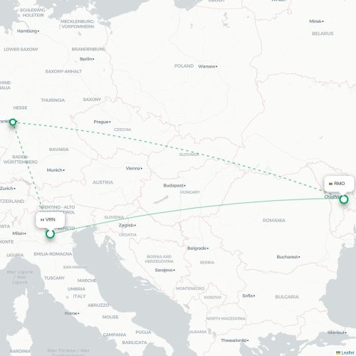 Mapa de vuelo directo Verona - Chişinău