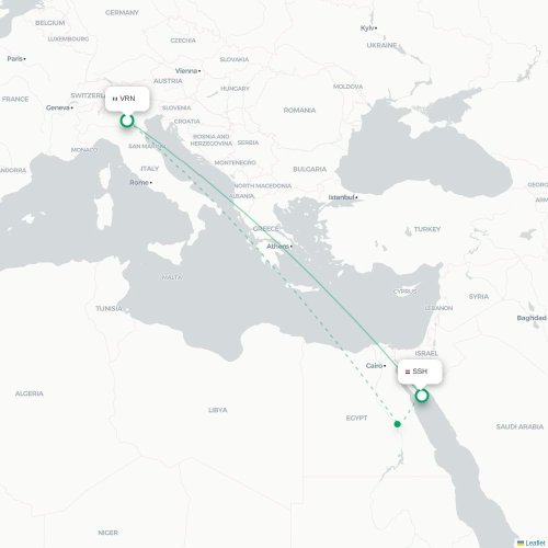Mapa lotu bezpośredniego Werona – Szarm el-Szejk