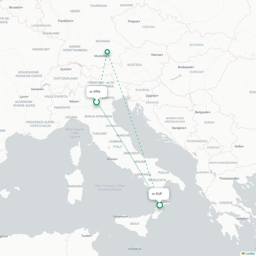 Mapa lotu bezpośredniego Werona – Lamezia Terme