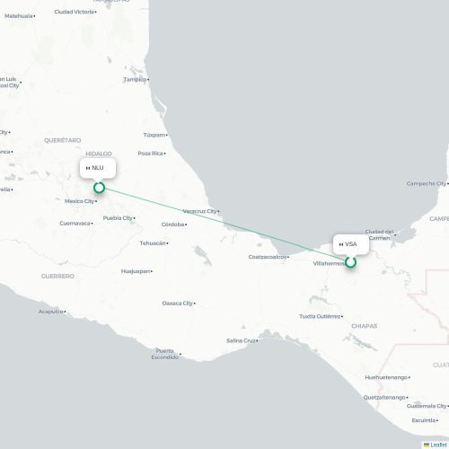 Villahermosa - Mexico City City Federal District kort over direkte fly