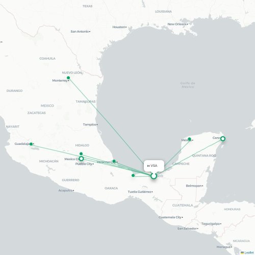 Villahermosa - Veracruz karta över direktflyg