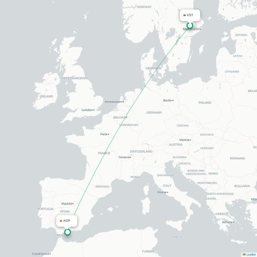 Mapa lotu bezpośredniego Sztokholm – Malaga