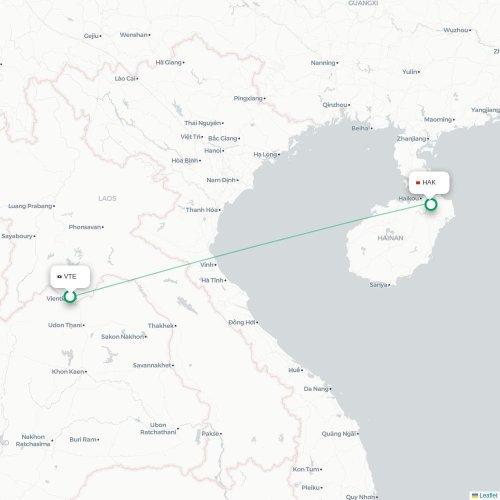 Mapa lotu bezpośredniego Wientian – Haikou