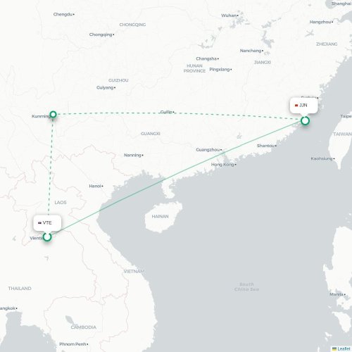 Mapa de vuelo directo Vientiane - Quanzhou