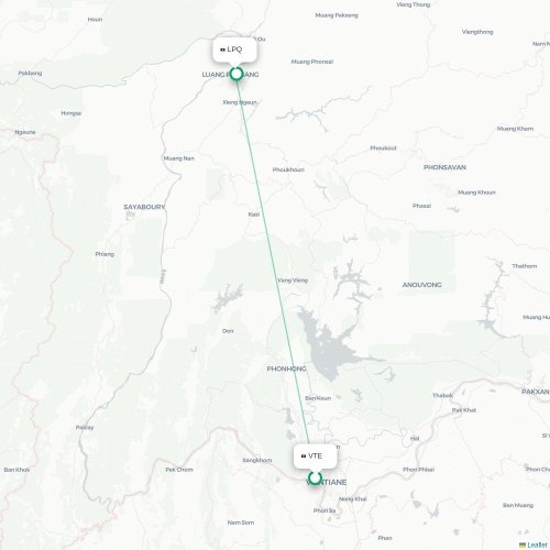 Mapa lotu bezpośredniego Wientian – Luang Prabang