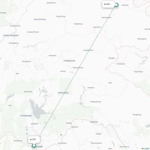 Mapa lotu bezpośredniego Wientian – Sam Neua