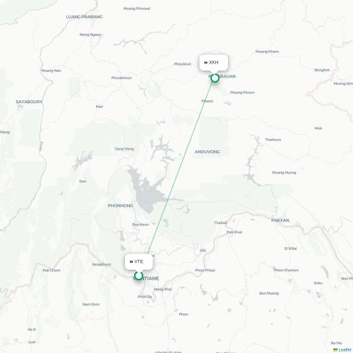 Mapa lotu bezpośredniego Wientian – Phonsavan