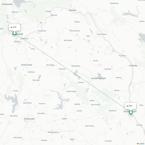 Mapa lotu bezpośredniego Wientian – Savannakhet