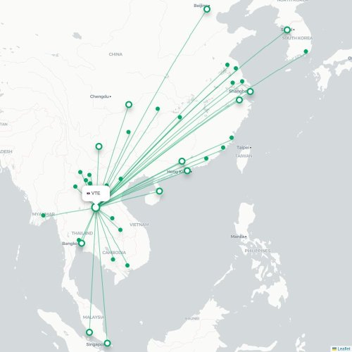 Mapa lotu bezpośredniego Wientian – Changsha