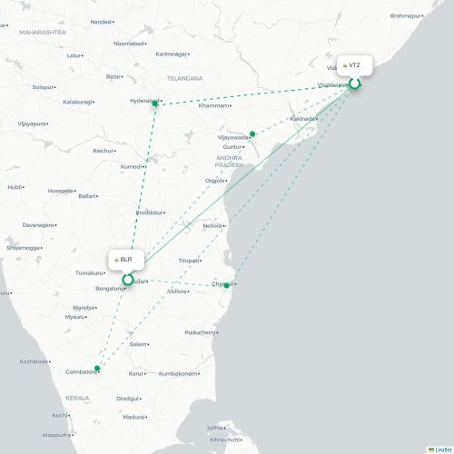 Visakhapatnam – Bangalore suoran lennon kartta