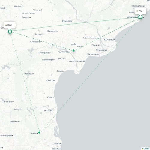 Visakhapatnam – Hyderabad suoran lennon kartta