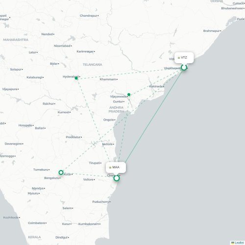 Visakhapatnam – Chennai suoran lennon kartta