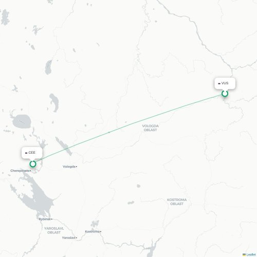 Mapa de vuelo directo Veliky Ustyug - Cherepovéts