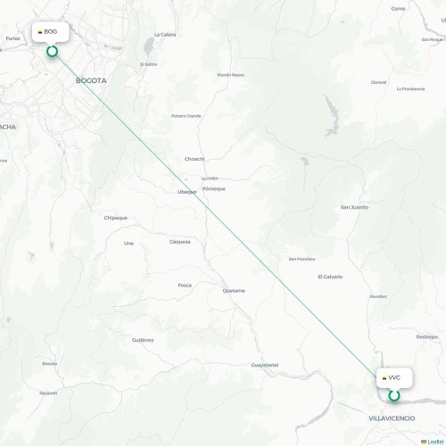 Villavicencio - Bogotá kort over direkte fly