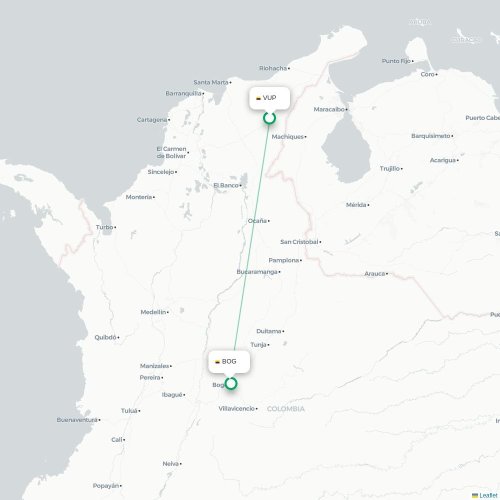 Mapa lotu bezpośredniego Santa Cruz – Bogota