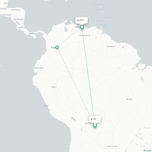 Mapa lotu bezpośredniego Santa Cruz – Caracas