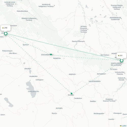 Mapa lotu bezpośredniego Santa Cruz – La Paz