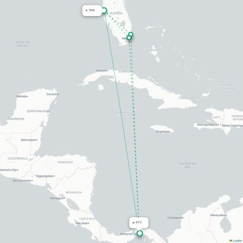 Santa Cruz - Panama City carte du vol direct