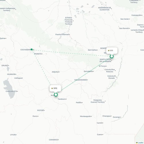 Mapa lotu bezpośredniego Santa Cruz – Sucre