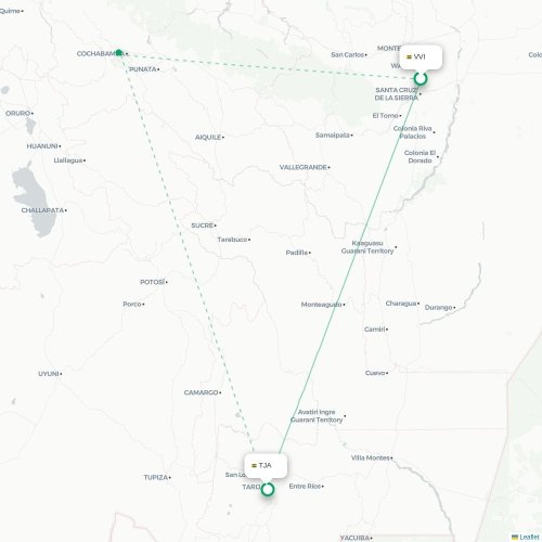Mapa lotu bezpośredniego Santa Cruz – Tarija