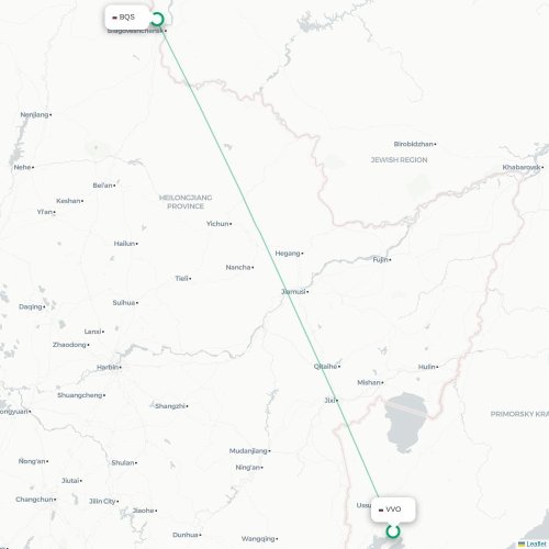 Mapa lotu bezpośredniego Władywostok – Blagoveshchensk