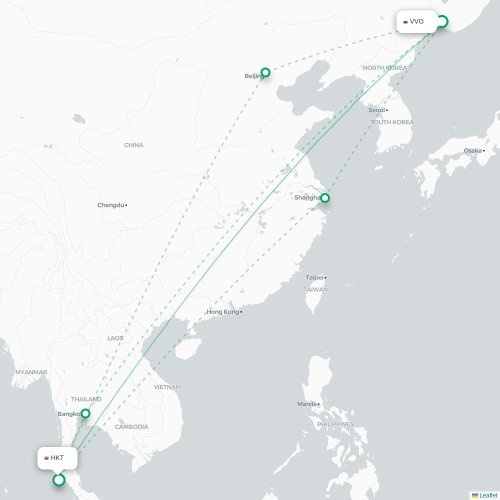 Mapa lotu bezpośredniego Władywostok – Phuket