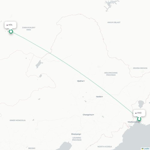 Mapa lotu bezpośredniego Władywostok – Chita