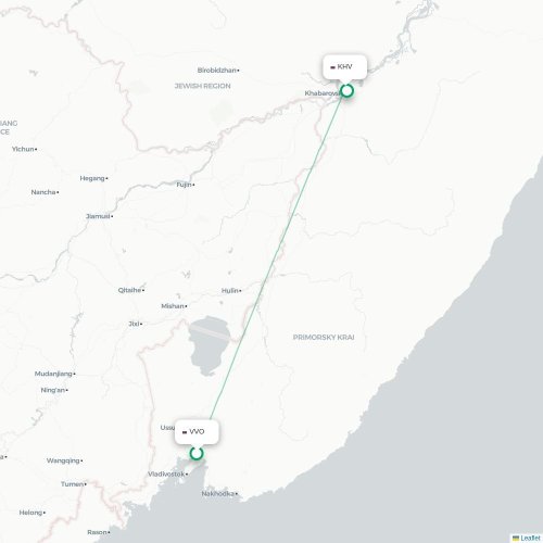 Mapa lotu bezpośredniego Władywostok – Chabarowsk