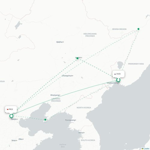 Mapa lotu bezpośredniego Władywostok – Pekin