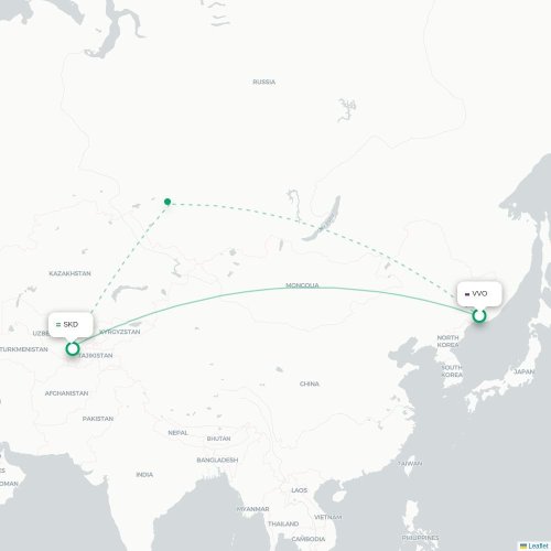 Mapa lotu bezpośredniego Władywostok – Samarkanda