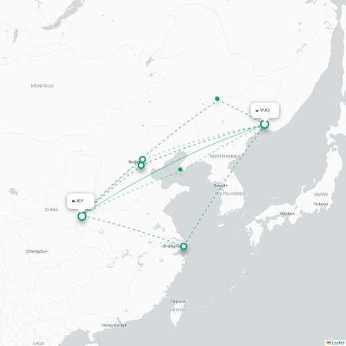 Mapa lotu bezpośredniego Władywostok – Xi'an