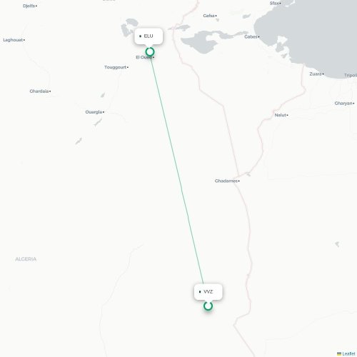 Illizi - El Oued kaart van rechtstreekse vlucht