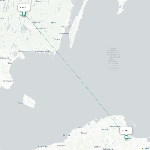 Växjö - Gdansk karta över direktflyg
