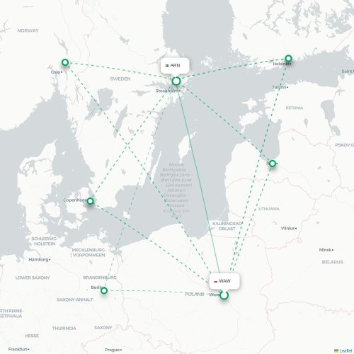 Warschau - Stockholm kaart van rechtstreekse vlucht