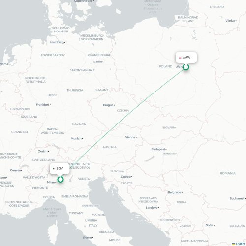 Mapa lotu bezpośredniego Warszawa – Bergamo