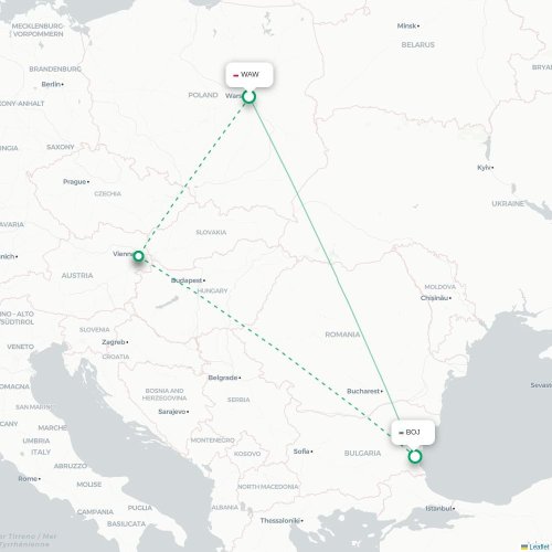 Mapa de vuelo directo Varsovia - Burgas