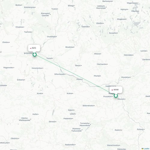 Mapa de vuelo directo Varsovia - Bydgoszcz