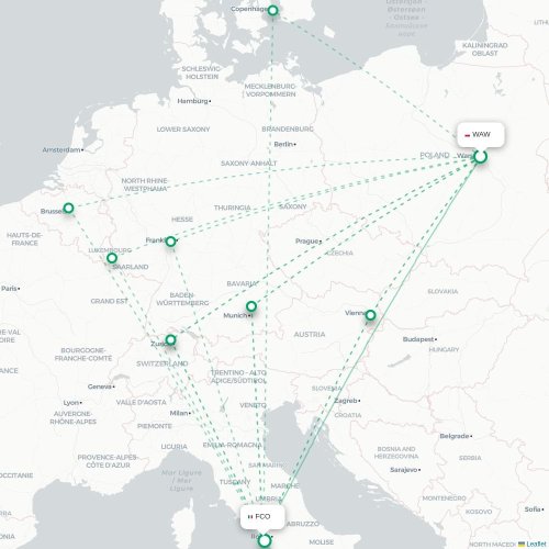 Mapa lotu bezpośredniego Warszawa – Rzym