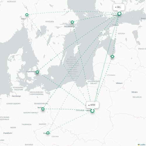 Warszawa - Helsingfors karta över direktflyg