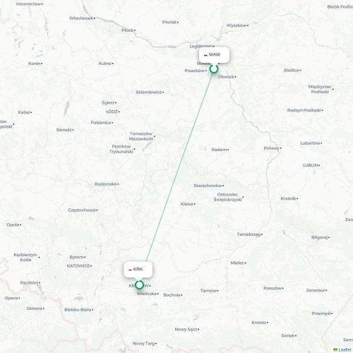 Mapa de vuelo directo Varsovia - Cracovia