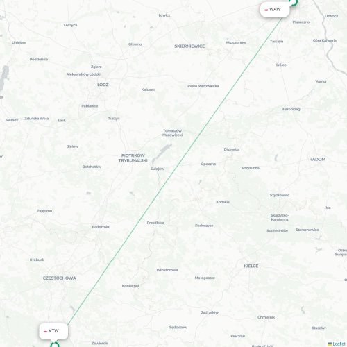 Mapa de vuelo directo Varsovia - Katowice