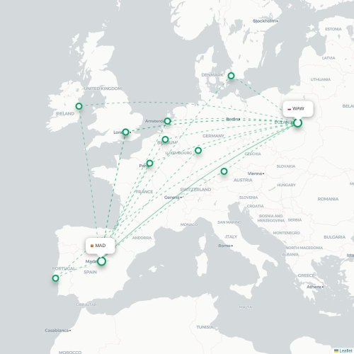 Varsovie - Madrid carte du vol direct