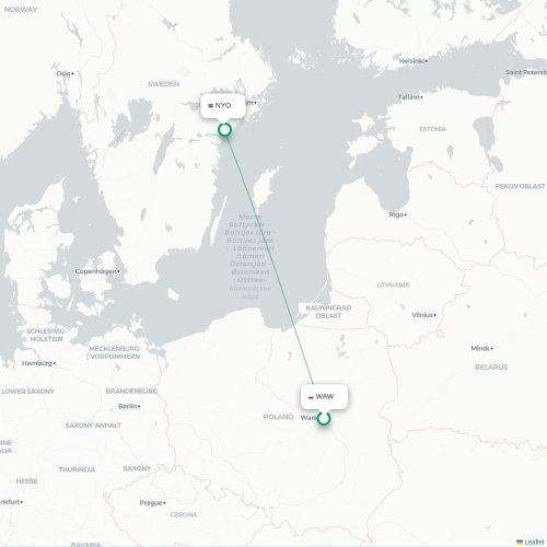 Warszawa - Stockholm karta över direktflyg