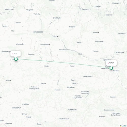 Mapa de vuelo directo Varsovia - Posnania