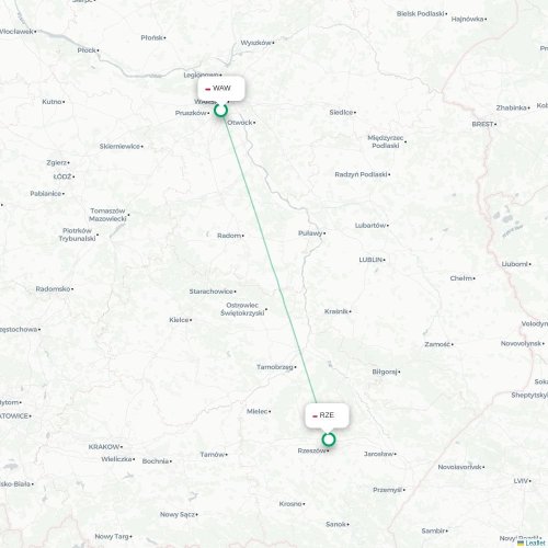 Mapa de vuelo directo Varsovia - Rzeszów