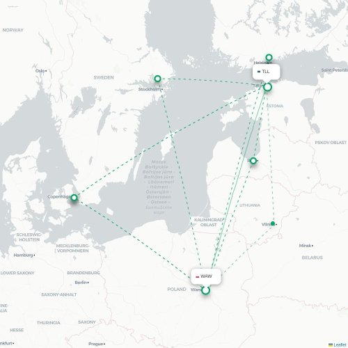 Mapa lotu bezpośredniego Warszawa – Tallin