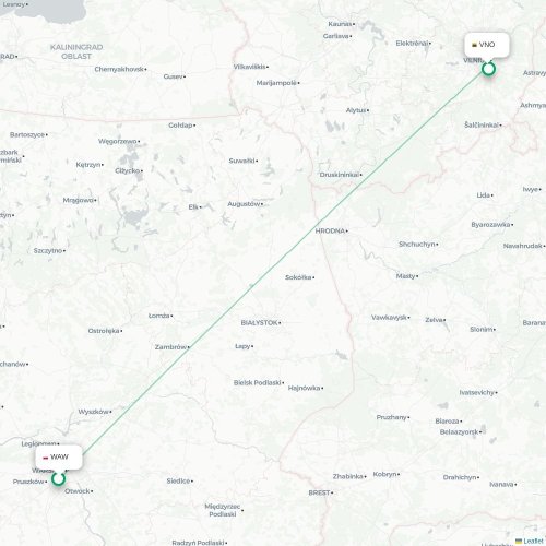 Mapa lotu bezpośredniego Warszawa – Wilno